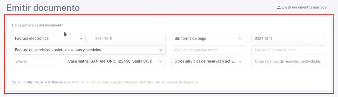 Sección Datos generales de documento