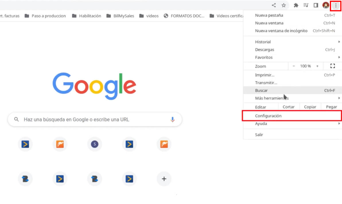 Menú de Google Chrome