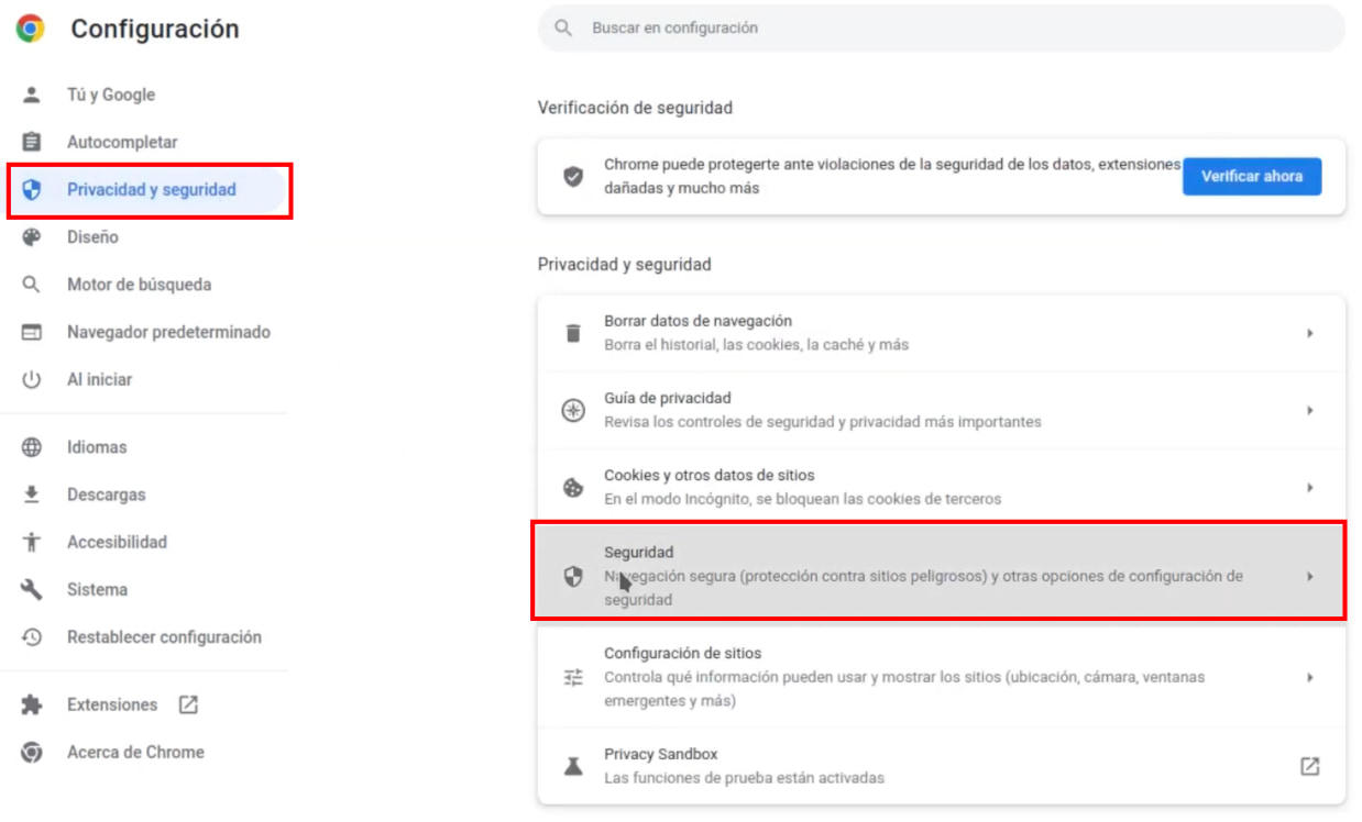 Menú de Google Chrome