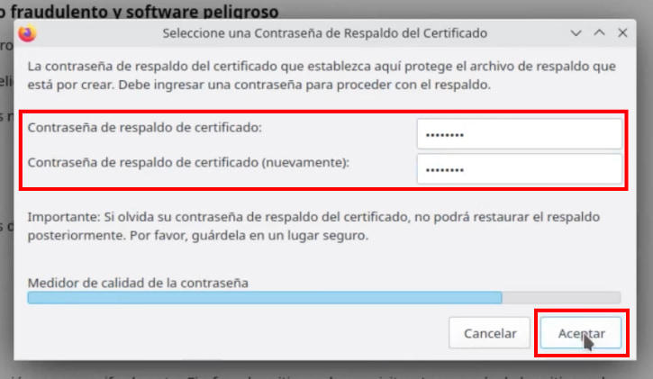 Pestaña para ingresar contraseña