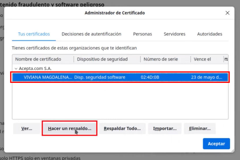 Ventana para Hacer un respaldo