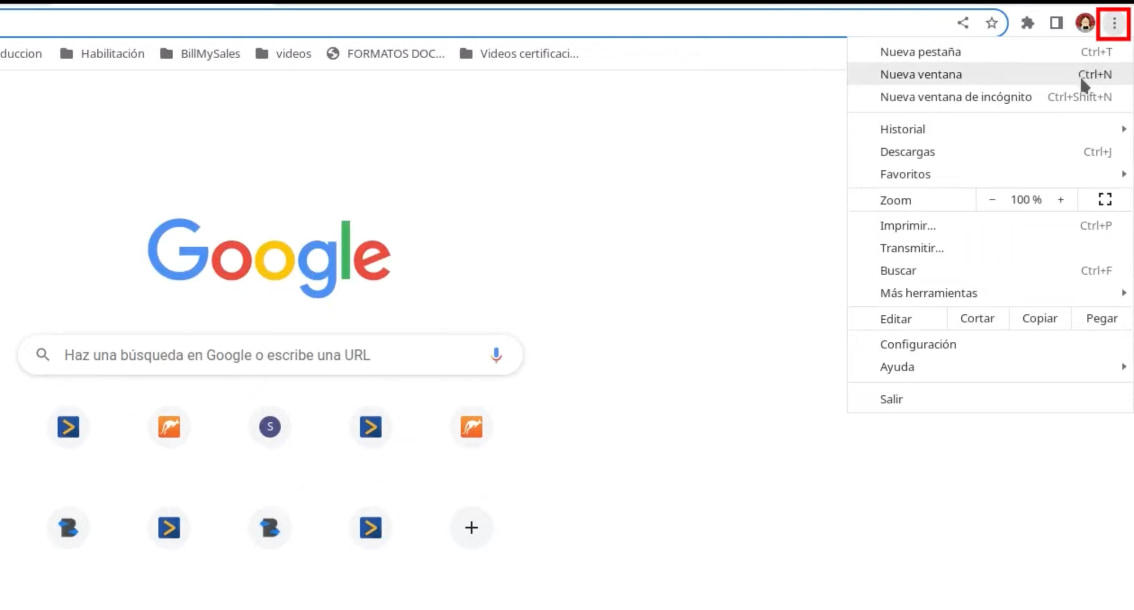 Menú de Google Chrome
