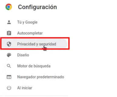 Opción Privacidad y seguridad en Configuración