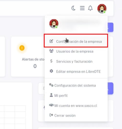 Opción Configuración de la empresa