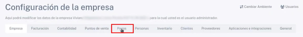 Pestaña Pagos