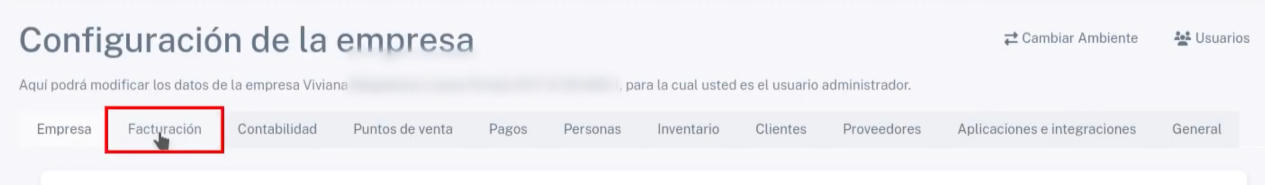 Opción Configuración de la empresa