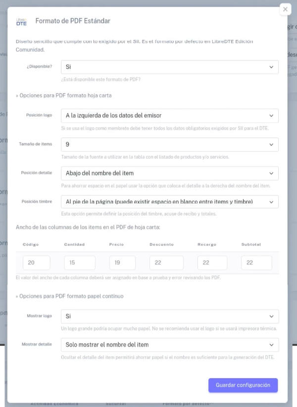 Opción Configuración de la empresa