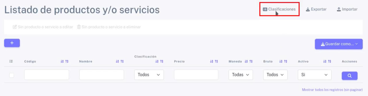 Opción Clasificaciones