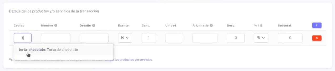 Sección de Detalle de los productos