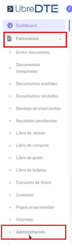 Opción Administración en Facturación