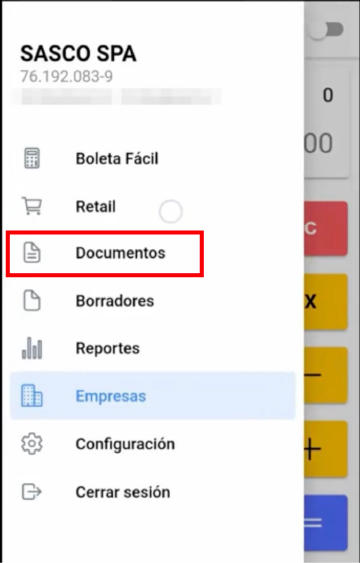 Opción Documentos en menú