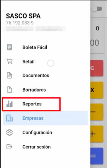 Opción Reportes en menú