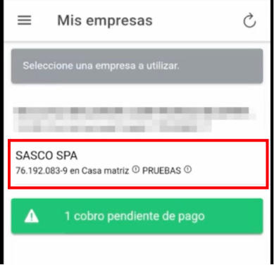 Opción Seleccionar empresa