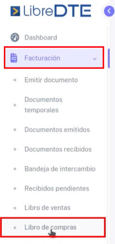 Opción Libro de compras en Facturación