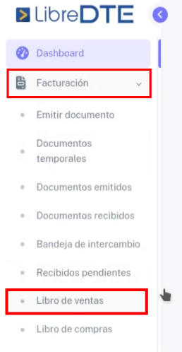 Opción Libro de ventas en Facturación