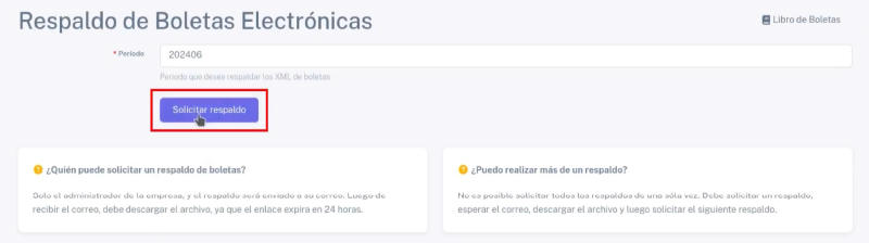 Opción Libro de boletas en Facturación