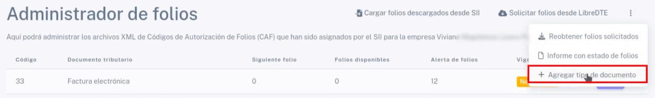 Opción Agregar tipo de documento
