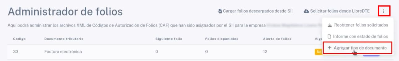 Botón Agregar tipo de documento
