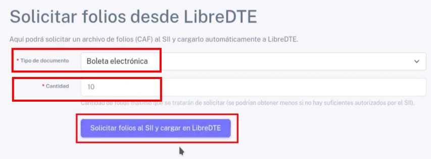 Ventana para indicar tipo de documento y cantidad de folios