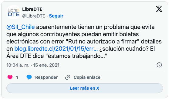 Tweet de LibreDTE