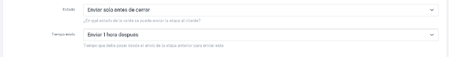 Opciones de envío de embudo