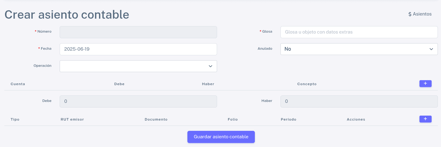Crear asiento contable