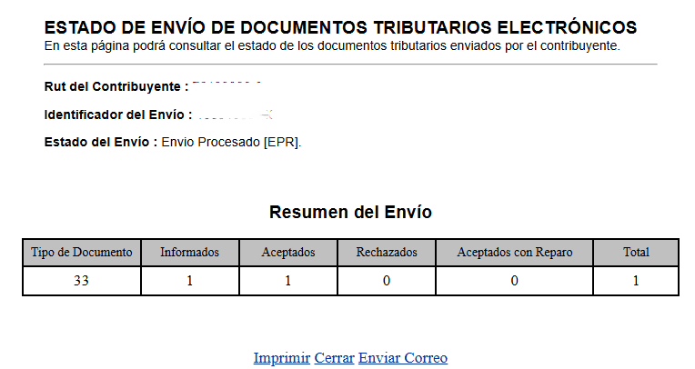 Estado de envío SII