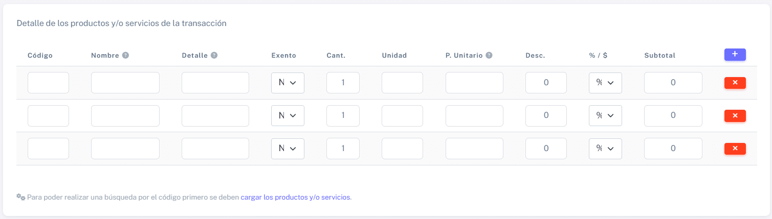 Detalle de los productos y/o servicios