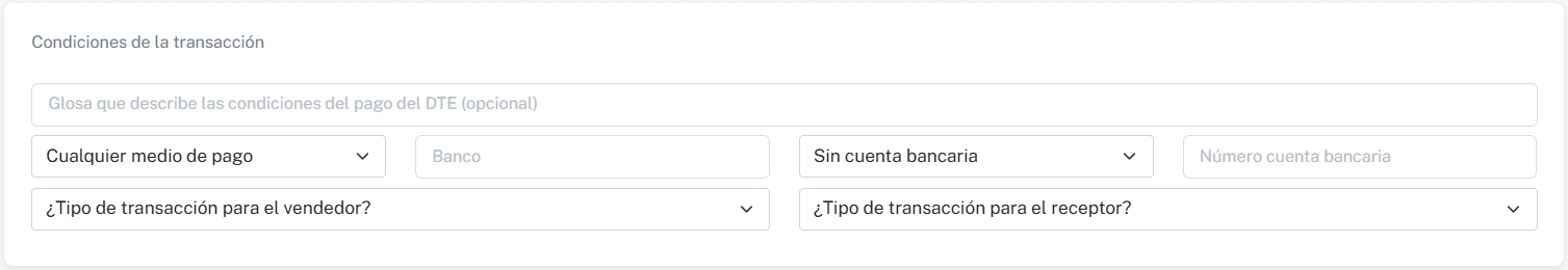 Condiciones de la transacción