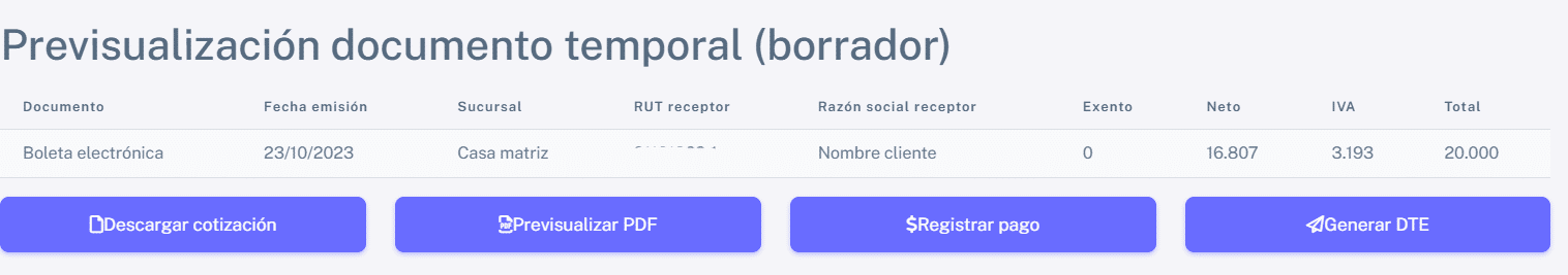 Previsualización de boleta