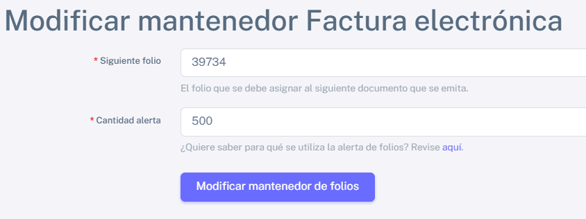 Modificar mantenedor de folios