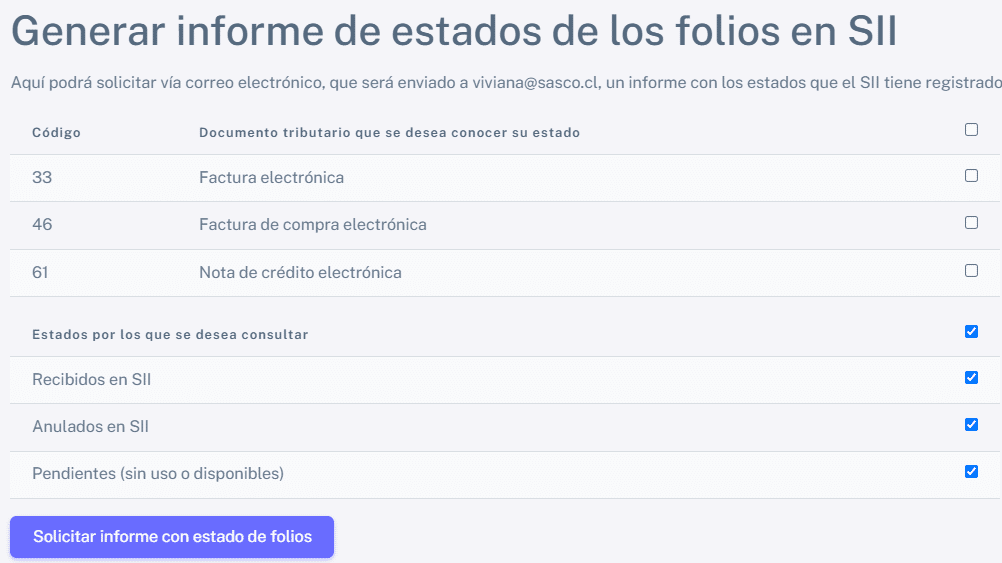 Generar informe de estado de folios