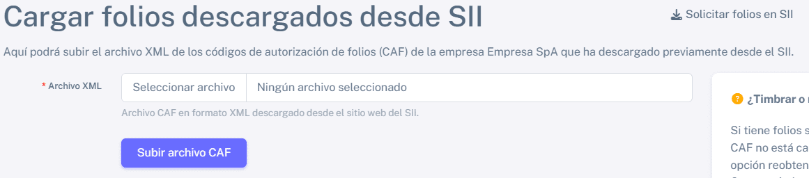 Cargar folios