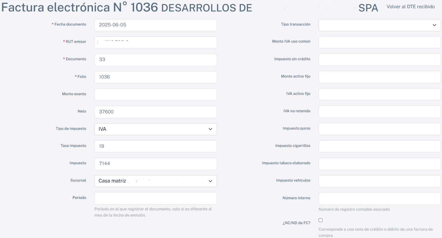 Modificar documento recibido