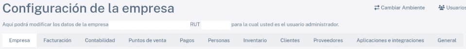 Captura de pantalla de las pestañas de la configuración