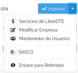 Captura de pantalla del menú del contribuyente en dashboard