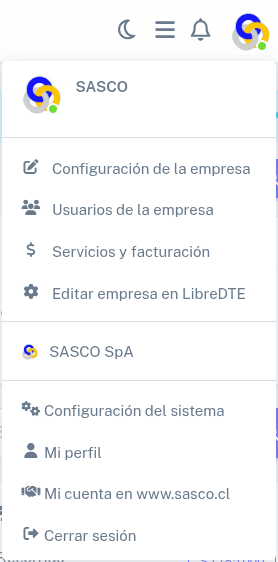 Captura de pantalla del menú del contribuyente en dashboard