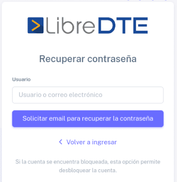 Captura de pantalla del formulario de recuperación de contraseña