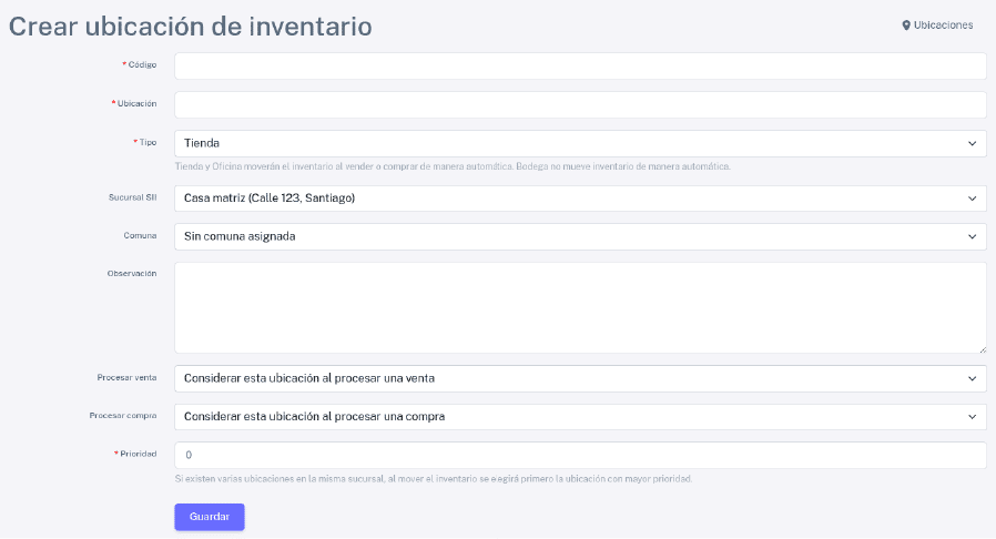 Crear ubicación