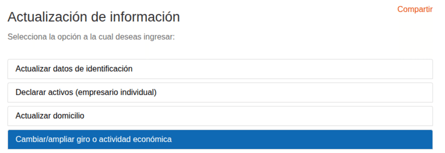Sección de actualización de información