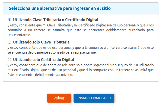 Recuadro para cambiar modo da autenticación en SII