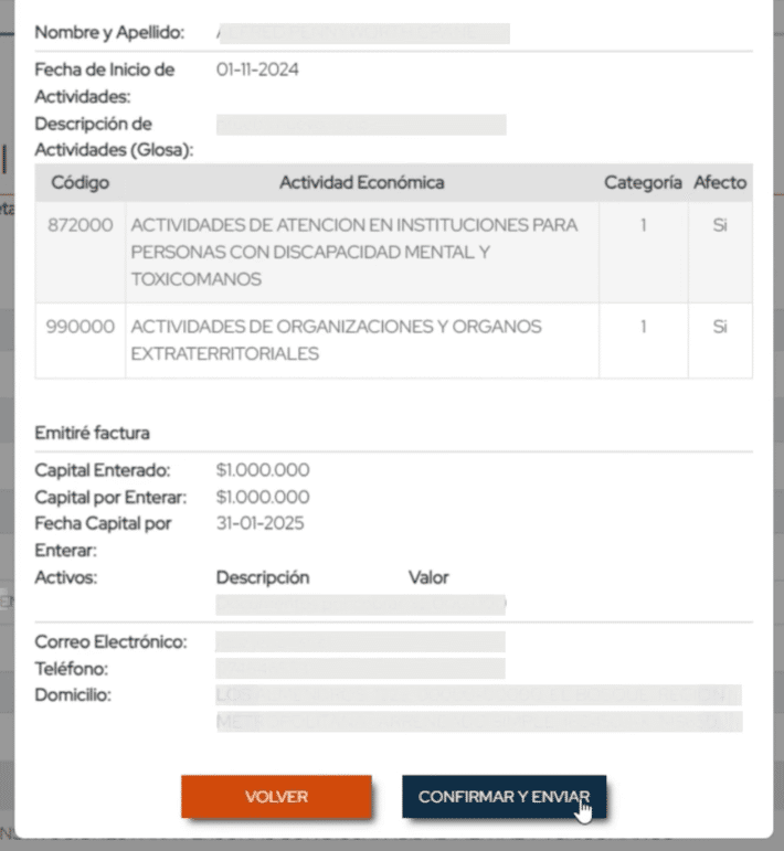 Confirmar y enviar información