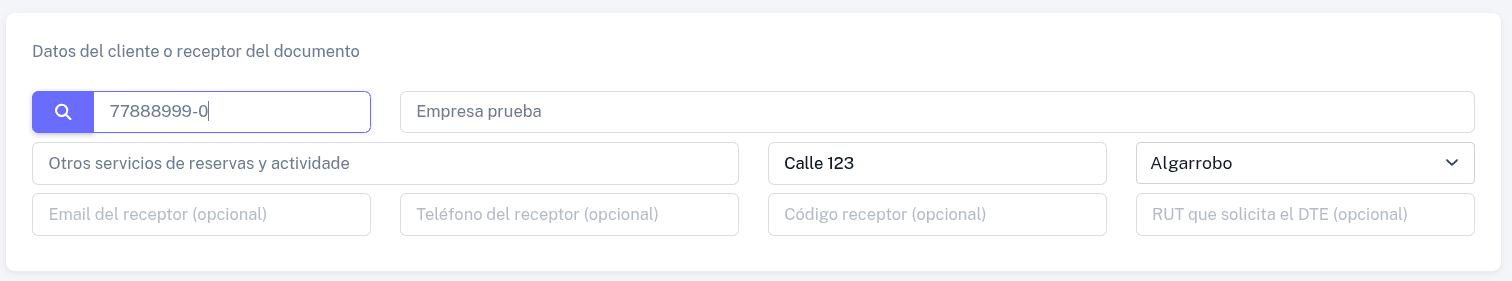Datos del cliente o receptor del documento