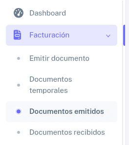 Menú de facturación