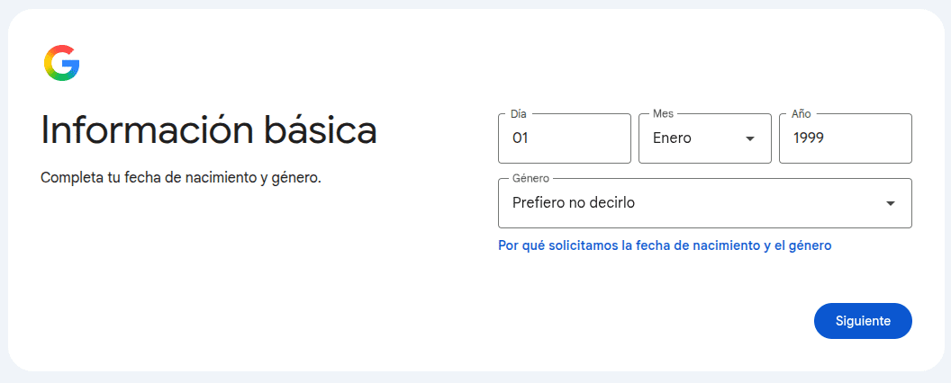 Información básica para creación de correo