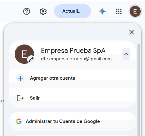 Opción de administrar cuenta de google