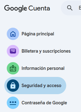 Opción seguridad y acceso