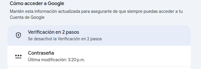Opción verificación en 2 pasos