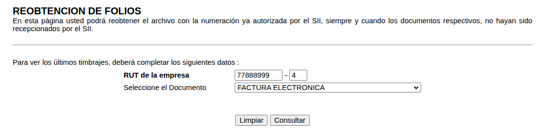 Ingresar datos para reobtención de folios