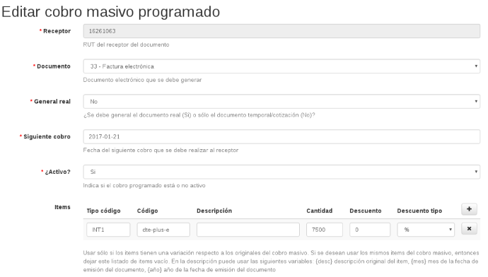 Cobro masivo programado LibreDTE